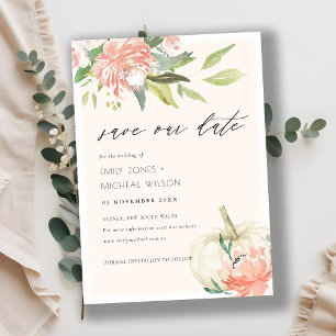 White Pumpkin Blush Floral Save the Date Invite Bedankkaart