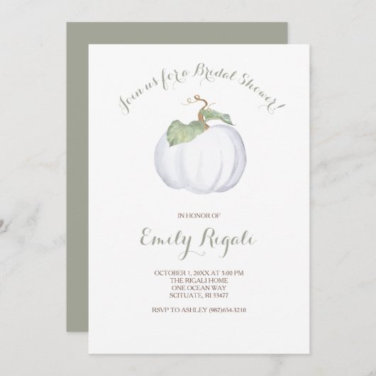 White Pumpkin Bridal Shower Invitation Kaart (Voorkant / Achterkant)