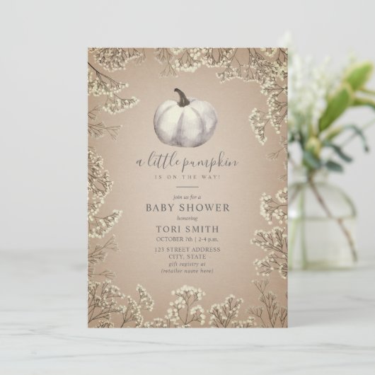 White Pumpkin Cardstock Herfst Baby shower Kaart (Staand voorkant)