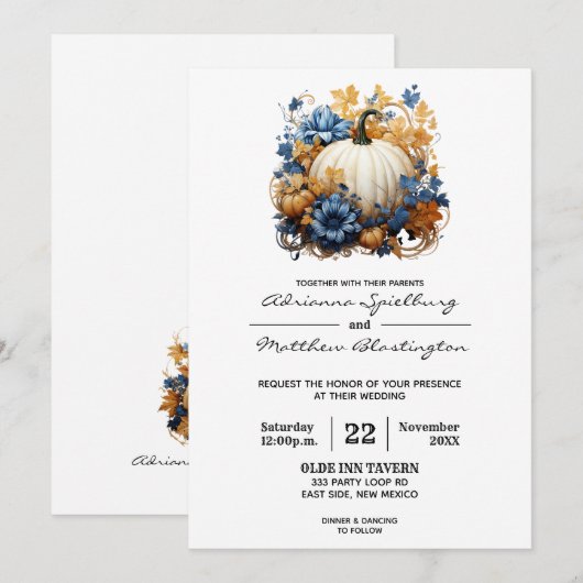 White Pumpkin Elegant Herfst Garden Rozen Wedding Kaart (Voorkant / Achterkant)