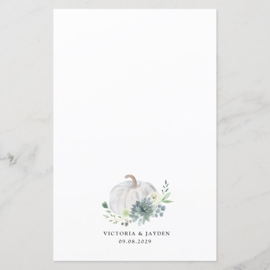 White Pumpkin Elegant Succulent Herfst Menu Kaarte (Achterkant)