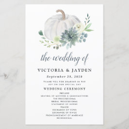 White Pumpkin Elegant Succulent Wedding Programs