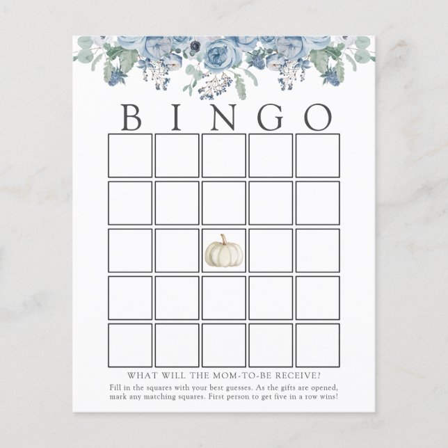 White Pumpkin en Blue Floral Baby Bingo Game Kaart (Voorkant)