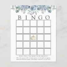 White Pumpkin en Blue Floral Baby Bingo Game Kaart