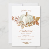 White Pumpkin Fall Leaves Friendsgiving Kaart (Voorkant)