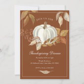 White Pumpkin Fall Leaves Thanksgiving Invitation Kaart (Voorkant)