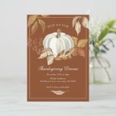 White Pumpkin Fall Leaves Thanksgiving Invitation Kaart (Staand voorkant)