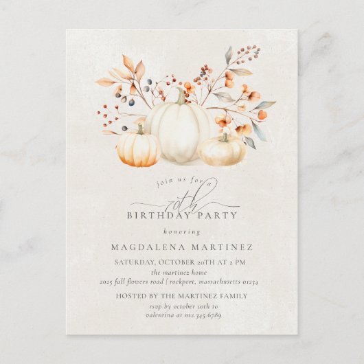 White Pumpkin Fall verlaat 70e verjaardagsfeestje Uitnodiging Briefkaart (Voorkant)