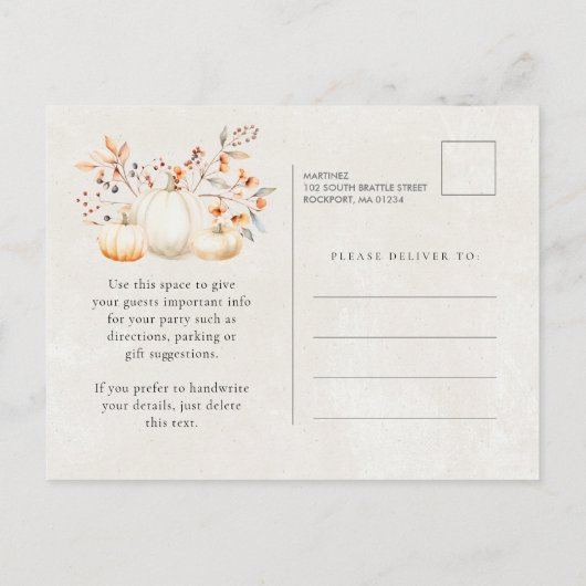 White Pumpkin Fall verlaat 90ste verjaardagsfeestj Uitnodiging Briefkaart (Achterkant)