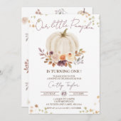 White Pumpkin First Birthday, Herfst 1st Birthday Kaart (Voorkant / Achterkant)