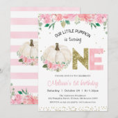 White Pumpkin Floral Gold Word 1e verjaardag Kaart (Voorkant / Achterkant)