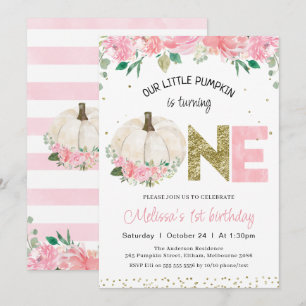 White Pumpkin Floral Gold Word 1e verjaardag Kaart