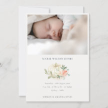 White Pumpkin Floral Photo Baby Birth Announding
