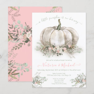 White Pumpkin Girl Baby shower Couples floral Invi Kaart