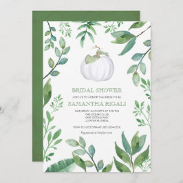 White Pumpkin Greenery Bridal Shower Invitation Kaart