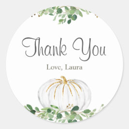 White Pumpkin Greenery Floral Baby shower Ronde Sticker