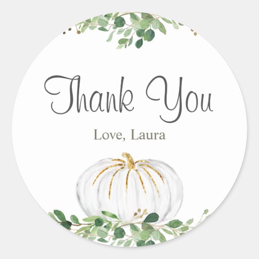 White Pumpkin Greenery Floral Baby shower Ronde Sticker (Voorkant)