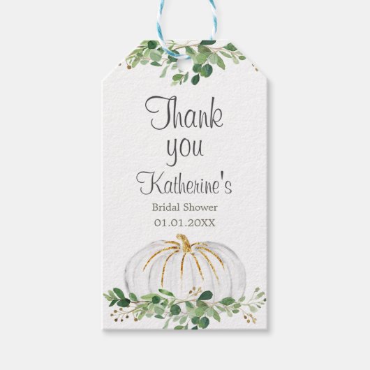 White Pumpkin Greenery Floral Dank u Label Cadeaulabel (Voorkant)