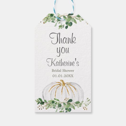 White Pumpkin Greenery Floral Dank u Label Cadeaulabel (Achterkant)