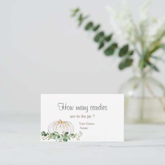 White Pumpkin Greenery Floral Hoeveel Snoepjes Informatiekaartje (Staand voorkant)