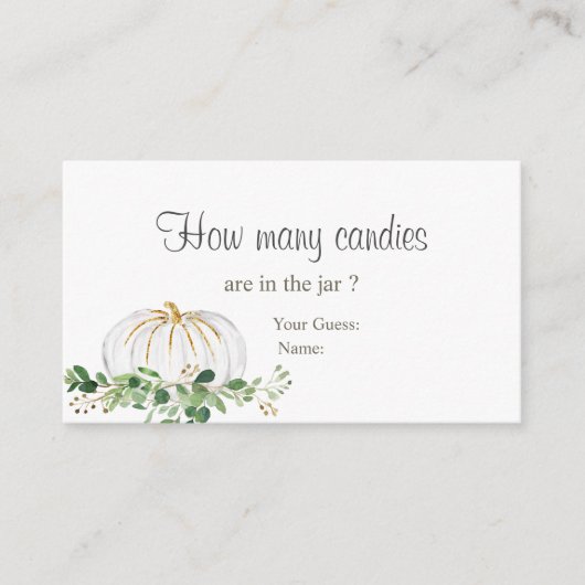 White Pumpkin Greenery Floral Hoeveel Snoepjes Informatiekaartje (Voorkant)