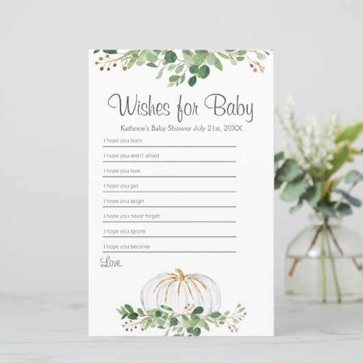 White Pumpkin Greenery Floral wenst Baby (Staand voorkant)