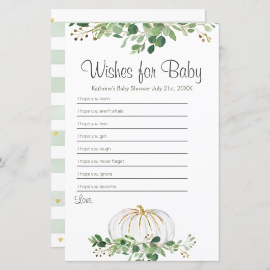 White Pumpkin Greenery Floral wenst Baby (Voorkant / Achterkant)