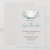 White Pumpkin Greenery Grey Gray Thanksgiving Dinn Kaart (Voorkant / Achterkant)