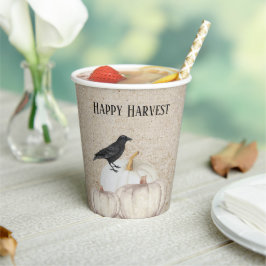 White Pumpkin Happy Harvest Papieren Bekers