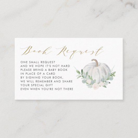 White Pumpkin Herfst Baby shower Book Request Kaar Plaatskaartje (Voorkant)