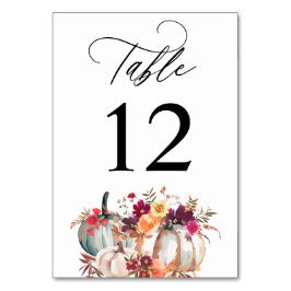 White Pumpkin Herfst Floral Table Number Kaart