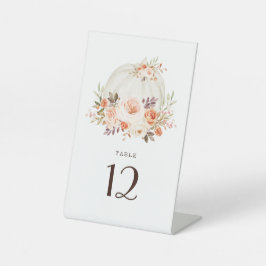 White Pumpkin Herfst Flowers Wedtable Number Reclamebord Met Voetstuk