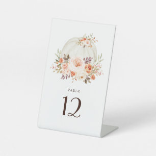 White Pumpkin Herfst Flowers Wedtable Number Reclamebord Met Voetstuk