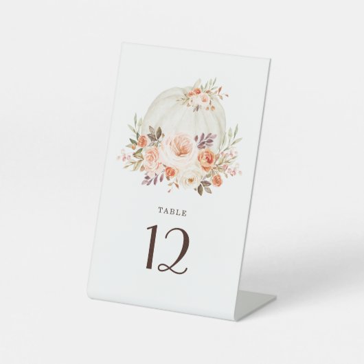 White Pumpkin Herfst Flowers Wedtable Number Reclamebord Met Voetstuk (Voorkant)