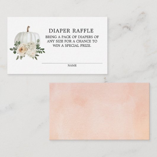 White Pumpkin Herfst Theme Diaper Raffle Ticket En Informatiekaartje (Voorkant / Achterkant)