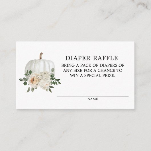 White Pumpkin Herfst Theme Diaper Raffle Ticket En Informatiekaartje (Voorkant)