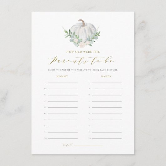 White Pumpkin Hoe oud waren de ouders Kaart? Informatiekaartje (Voorkant)