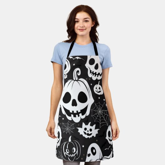 White Pumpkin Jack O Lantern Halloween Schort (Gedragen)