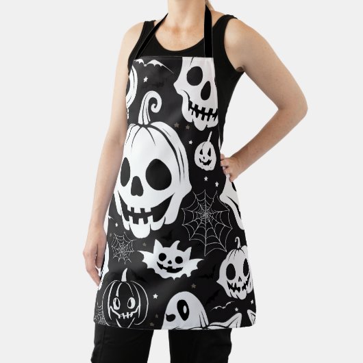 White Pumpkin Jack O Lantern Halloween Schort (Insitu)