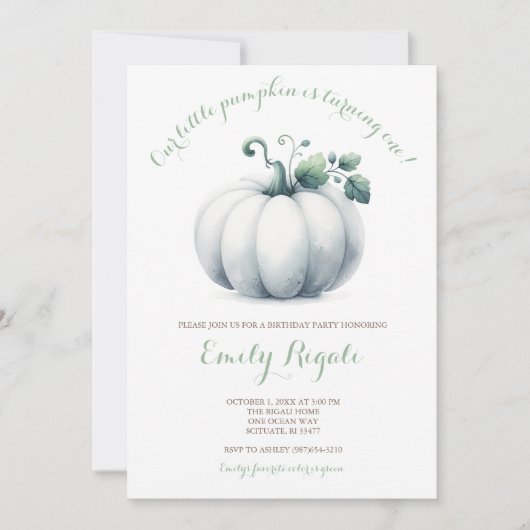White Pumpkin Little Pumpkin Birthday Party Invite Kaart (Voorkant)