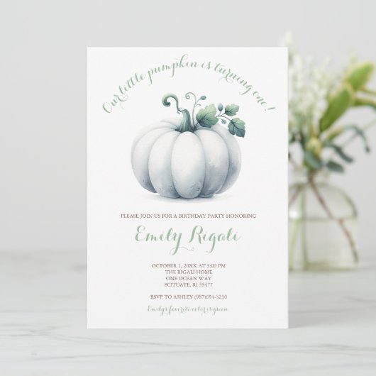 White Pumpkin Little Pumpkin Birthday Party Invite Kaart (Staand voorkant)