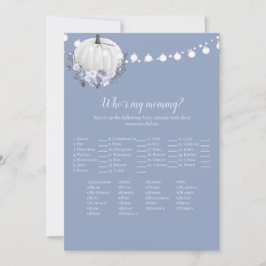 White Pumpkin, mijn mama Baby shower-spel Kaart (Voorkant)