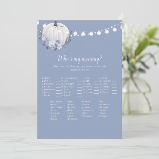 White Pumpkin, mijn mama Baby shower-spel Kaart (Staand voorkant)