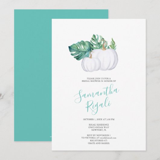 WHITE PUMPKIN Monstera Rehearsal Dinner Invite Kaart (Voorkant / Achterkant)