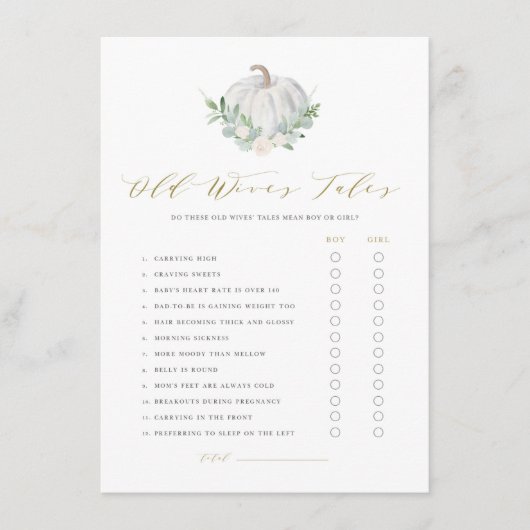 White Pumpkin Old Wives' Tale Prediction Game Kaar Informatiekaartje (Voorkant)