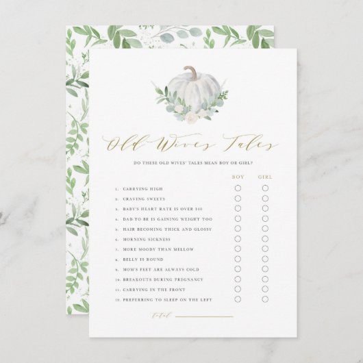 White Pumpkin Old Wives' Tale Prediction Game Kaar Informatiekaartje (Voorkant / Achterkant)