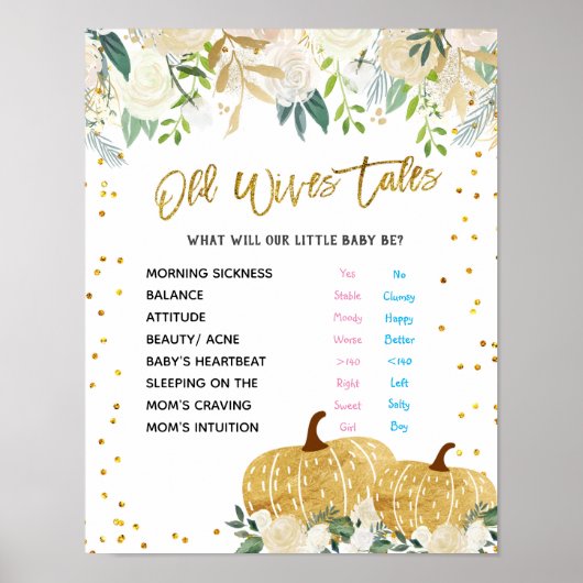 White Pumpkin Old Wives Tales Gender onthullen Pos Poster (Voorkant)