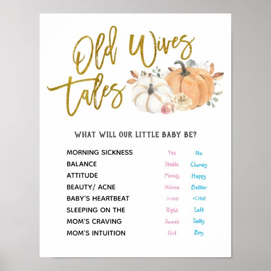 White Pumpkin Old Wives Tales Gender onthullen Pos Poster (Voorkant)