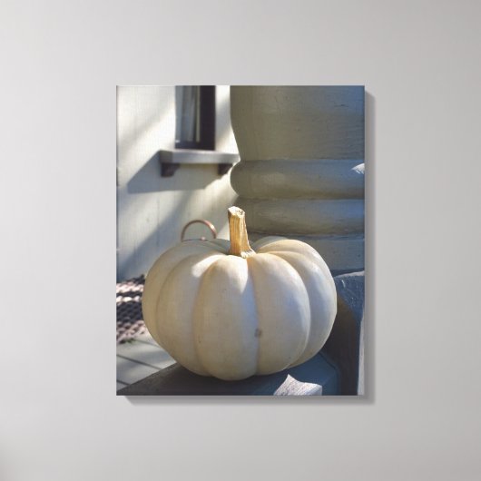 White Pumpkin on the Railing - Martha's Vineyard Canvas Afdruk (Voorkant)