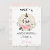 White Pumpkin Pink Floral Birthday - Hartelijk dan Kaart (Voorkant / Achterkant)